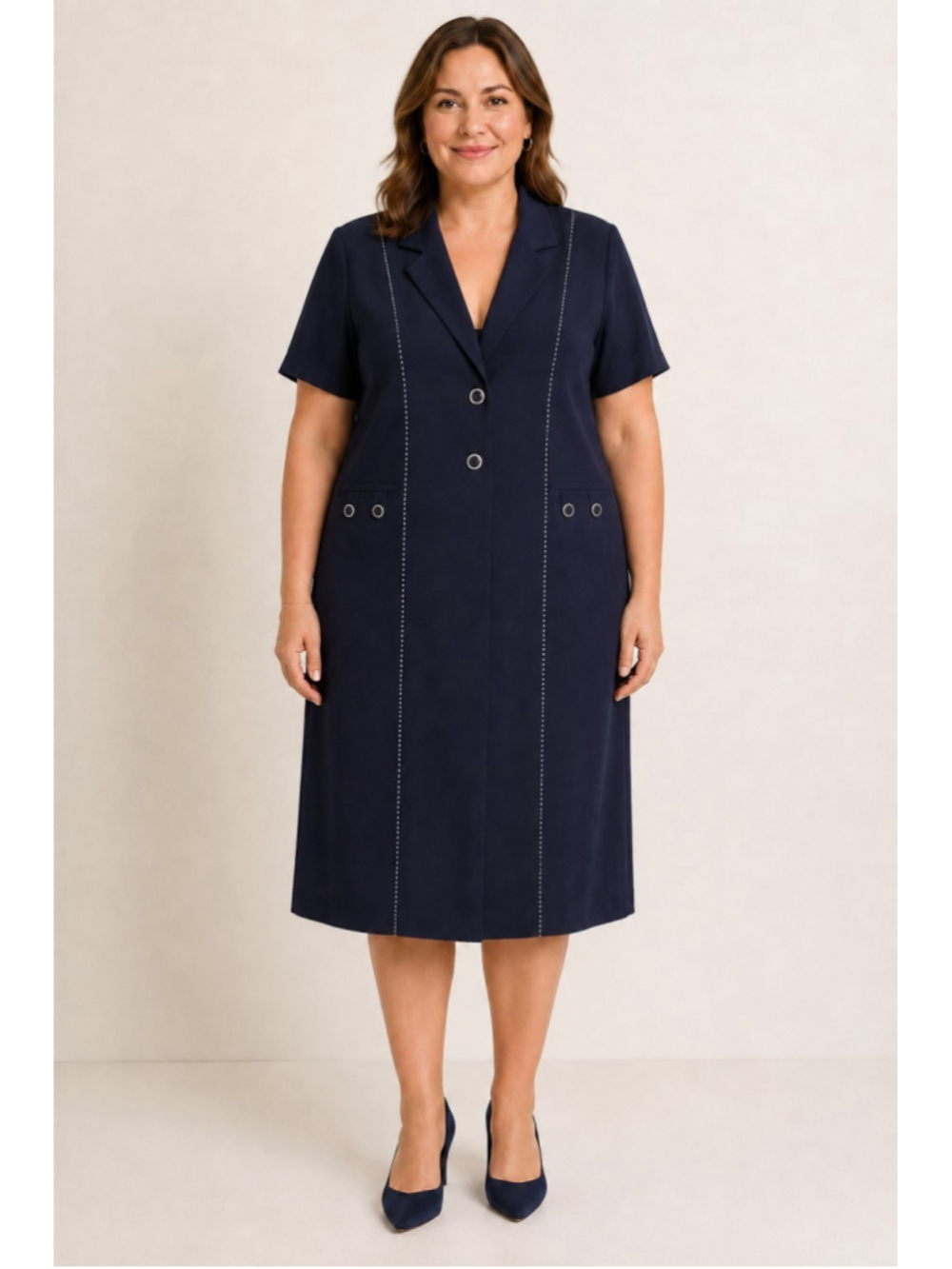 Danny & Nicole Navy Coat Dress Longline Blazer 12 White Stitching Career